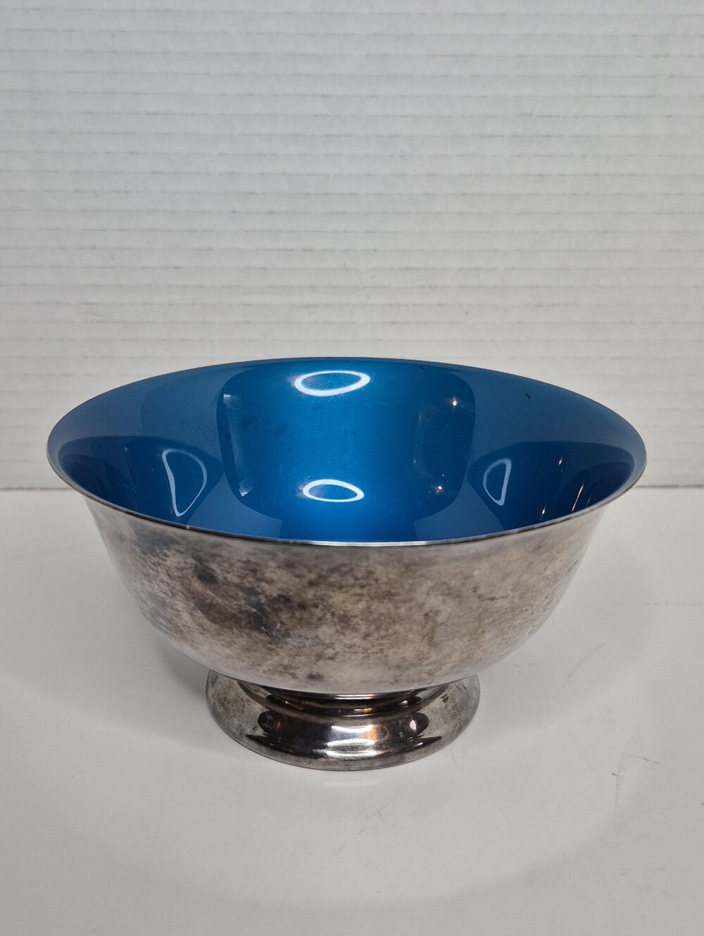 Reed & Barton Silver Plate Bowl with Bright Blue Enamel Interior